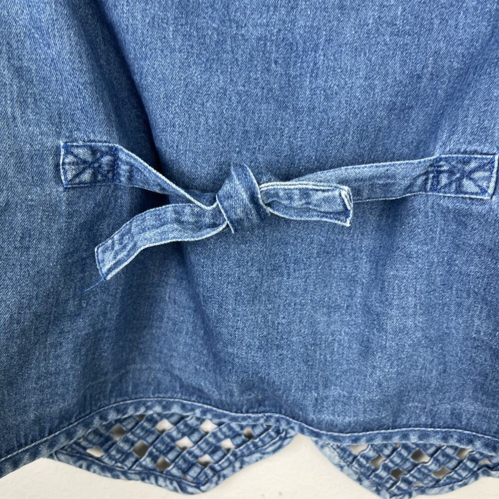 Vintage Woven Lattice Denim Vest Wood Toggle Button Boho Cowgirl Cottagecore M - Picture 6 of 13